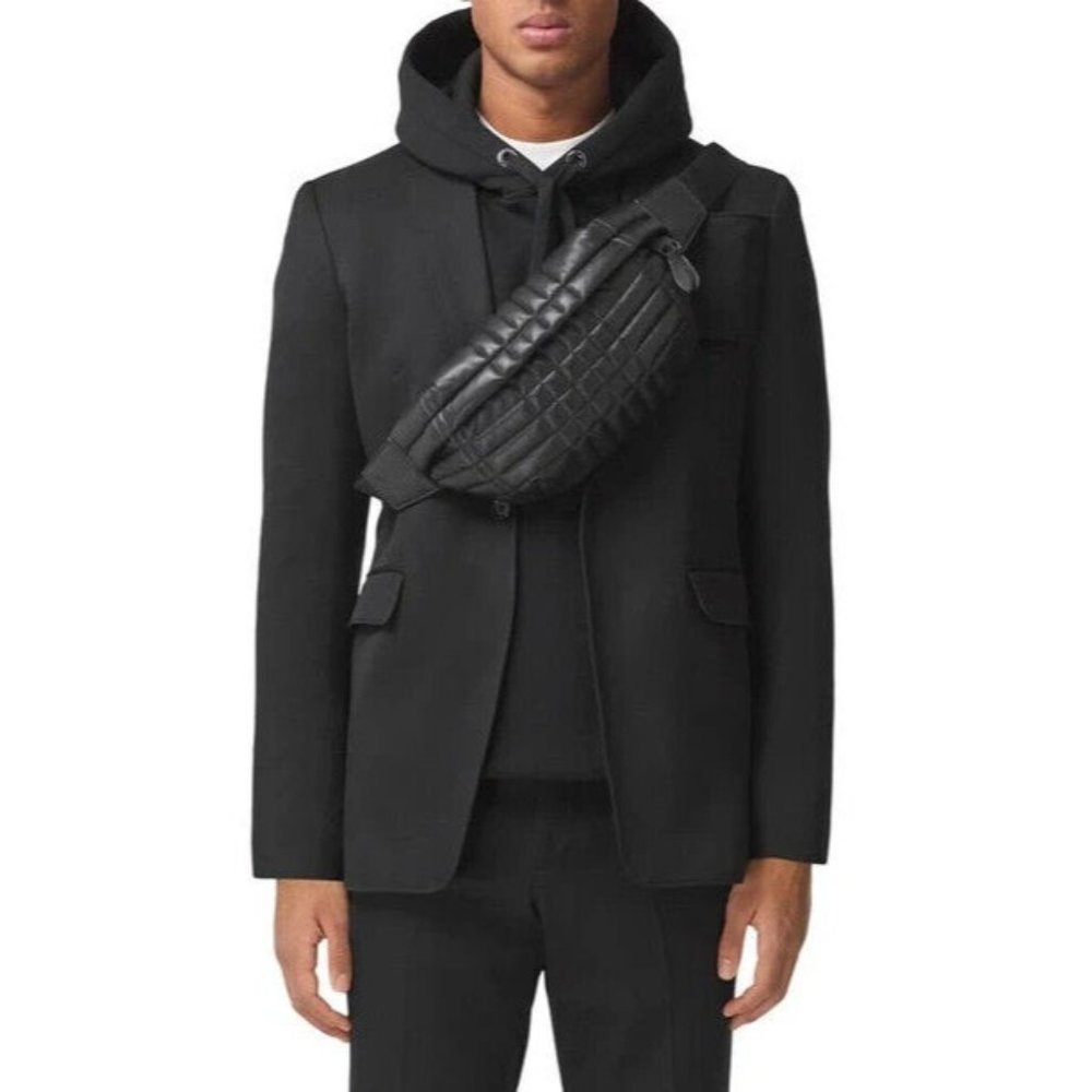 BURBERRY Black Sonny Leather TB Quilted Belt Bum Bag Crossbody Unisex RSP $1,350